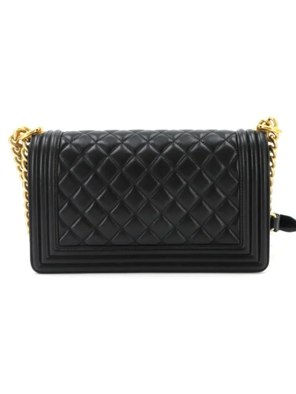 Chanel Boy Chain Shoulder Bag Lambskin Black Gold